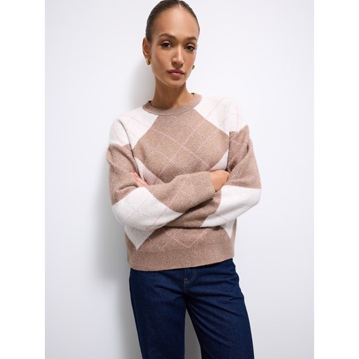 Mohito - Sweter z geometrycznym wzorem - beżowy ze sklepu Mohito w kategorii Swetry damskie - zdjęcie 187349016