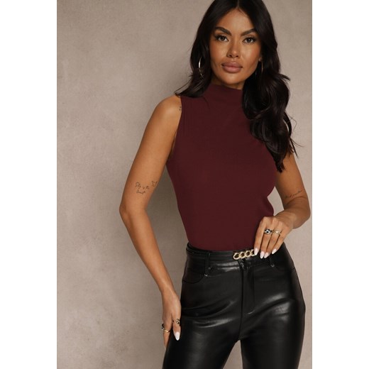 Bordowy Dopasowany Top z Bawełny z Półgolfem Unellesa ze sklepu renee.pl w kategorii Bluzki damskie - zdjęcie 187349319