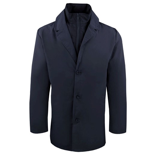 Krótki, Męski Płaszcz Przejściowy z Wysokim Kołnierzem - Brave Soul - Granatowy KUBRSAW25umpireNAVY ze sklepu JegoSzafa.pl w kategorii Płaszcze męskie - zdjęcie 187349558