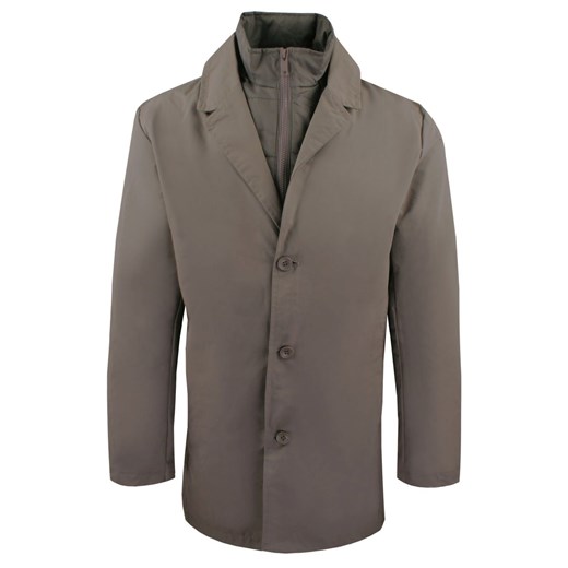 Krótki, Męski Płaszcz Przejściowy z Wysokim Kołnierzem - Brave Soul - Taupe KUBRSAW25umpireMOCHA ze sklepu JegoSzafa.pl w kategorii Płaszcze męskie - zdjęcie 187349565