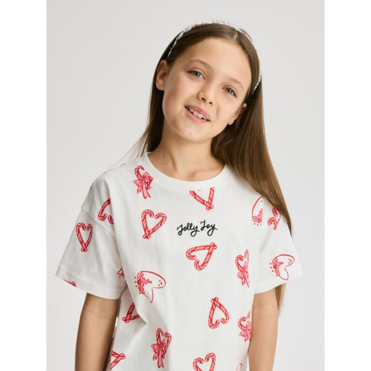 Reserved - Świąteczny t-shirt z nadrukiem - wielobarwny ze sklepu Reserved w kategorii Bluzki dziewczęce - zdjęcie 187351688