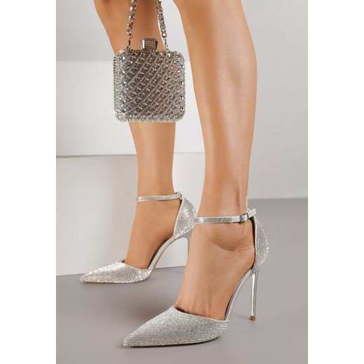 Srebrne Szpilki z Paskiem wokół Kostki i Cyrkoniowym Zdobieniem Anwedela ze sklepu born2be.pl w kategorii Czółenka - zdjęcie 187351958