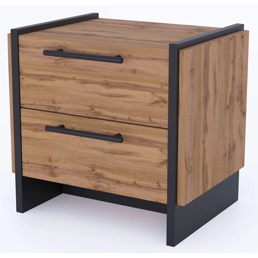 Zestaw 2 szafek nocnych z szufladami dąb wotan + czarny B7-B33 ze sklepu Edinos.pl w kategorii Stoliki i szafki nocne - zdjęcie 187352085