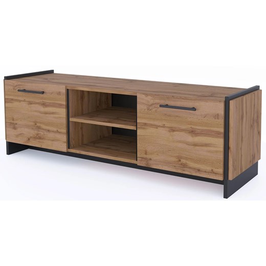 Nowoczesna szafka RTV dąb wotan + czarny F7-G12 ze sklepu Edinos.pl w kategorii Szafki RTV - zdjęcie 187352086