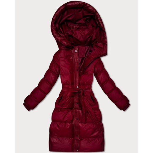 Pikowana kurtka zimowa z paskiem J Style bordowa (5M3253-1) ze sklepu goodlookin.pl w kategorii Kurtki damskie - zdjęcie 187352947