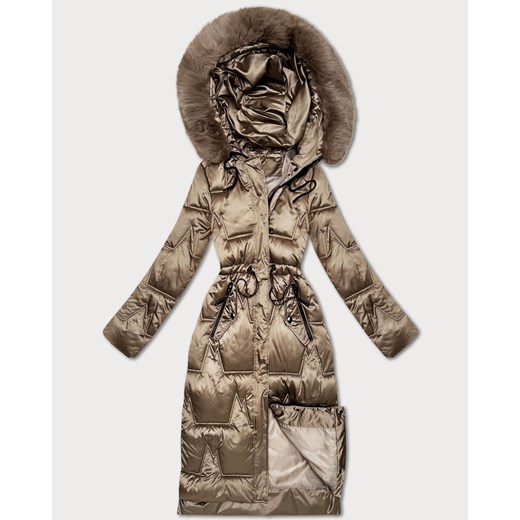 Zimowa kurtka damska ze ściągaczem w talii S'West ciemny beżowy (B8522-12) ze sklepu goodlookin.pl w kategorii Kurtki damskie - zdjęcie 187352948