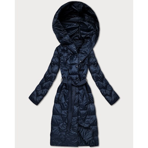 Pikowany płaszcz z paskiem Libland granatowy (LD-7806) ze sklepu goodlookin.pl w kategorii Płaszcze damskie - zdjęcie 187352949