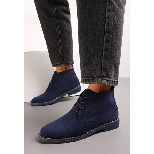 Granatowe Botki z Wiązaniem Sabalva ze sklepu born2be.pl w kategorii Botki - zdjęcie 187353238