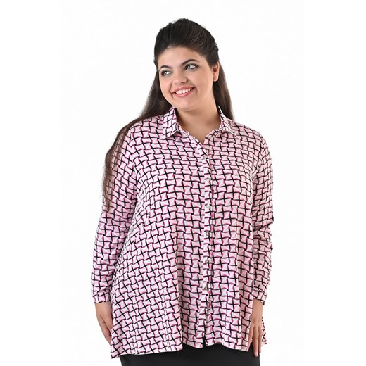 Bluzka FBZ1072 CZARNY beżowo amarantowe romby ze sklepu fokus.pl w kategorii Koszule damskie - zdjęcie 187353258