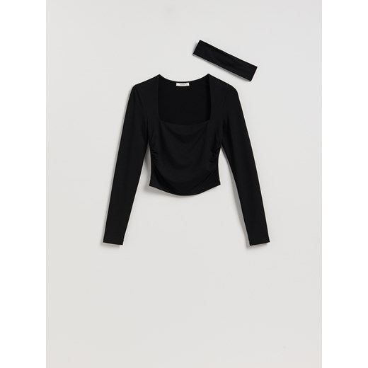 Reserved - Longsleeve z wiskozą - czarny ze sklepu Reserved w kategorii Bluzki damskie - zdjęcie 187353395