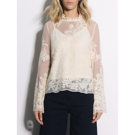 Reserved - Bluzka z haftowanym zdobieniem - kremowy ze sklepu Reserved w kategorii Bluzki damskie - zdjęcie 187353577