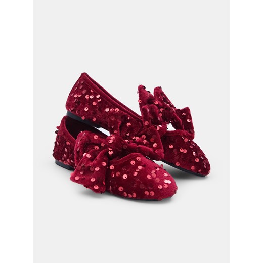 Sinsay - Aksamitne baleriny z kokardą i cekinami - bordowy Sinsay 33 Sinsay