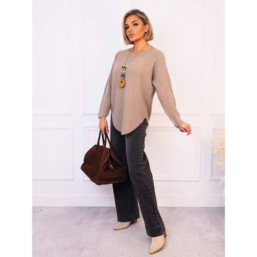 SWETER JEDNOLITY DZIANINOWY Z NASZYJNIKIEM- FANGO ze sklepu olika.com.pl w kategorii Swetry damskie - zdjęcie 187357305