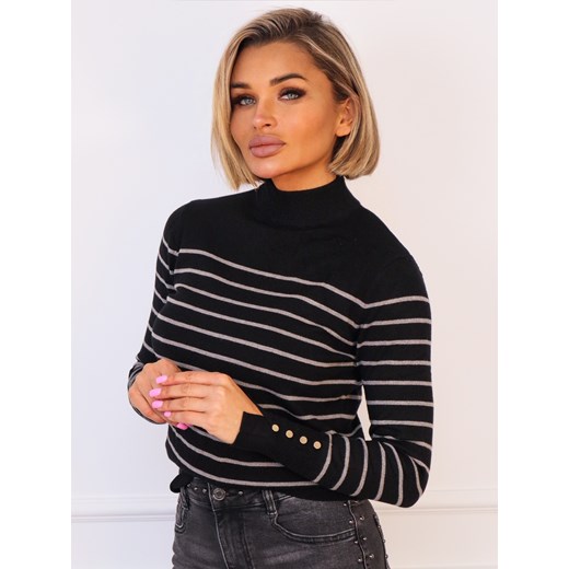 SWETER CZARNY W PASKI Z PÓŁGOLFEM ze sklepu olika.com.pl w kategorii Swetry damskie - zdjęcie 187357317