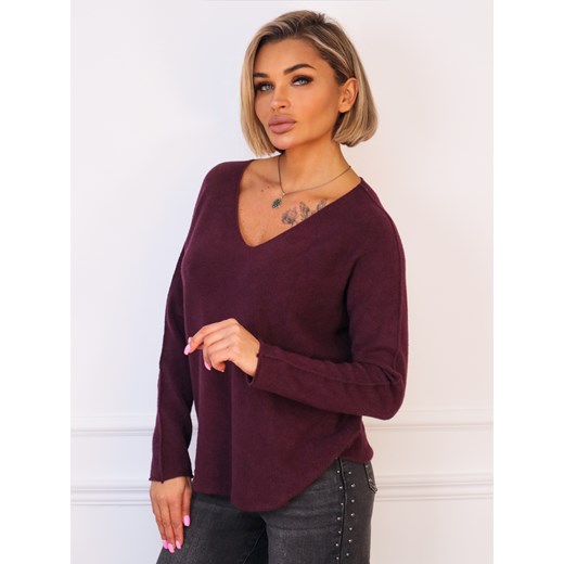 SWETER DZIANINOWY OVERSIZE Z DEKOLTEM W SEREK- BORDOWY ze sklepu olika.com.pl w kategorii Swetry damskie - zdjęcie 187357329