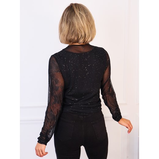 BLUZKA Z SIATECZKOWEGO MATERIAŁU I BŁYSZCZĄCYMI DROBINKAMI- CZARNA Olika uniwersalny olika.com.pl