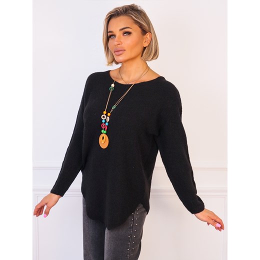 SWETER JEDNOLITY DZIANINOWY Z NASZYJNIKIEM- CZARNY ze sklepu olika.com.pl w kategorii Swetry damskie - zdjęcie 187357349
