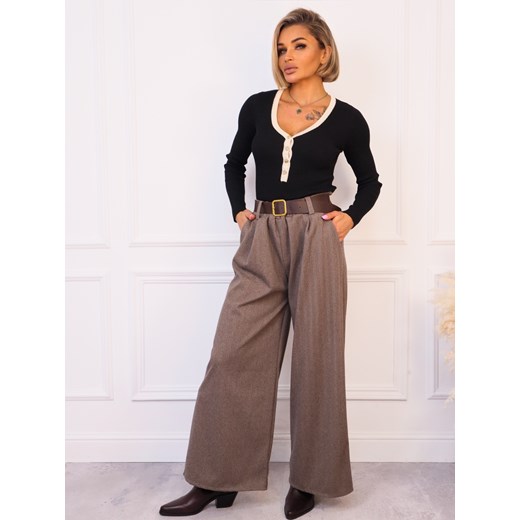 SPODNIE DZIANINOWE SZEROKIE Z PASKIEM- FANGO ze sklepu olika.com.pl w kategorii Spodnie damskie - zdjęcie 187357376
