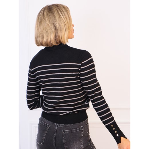 SWETER CZARNY W PASKI Z PÓŁGOLFEM Olika uniwersalny olika.com.pl