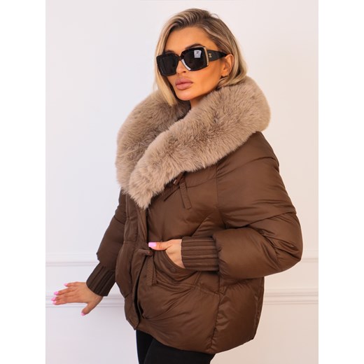 KURTKA ZIMOWA Z ODPINANYM FUTERKIEM- CZEKOLADOWA ze sklepu olika.com.pl w kategorii Kurtki damskie - zdjęcie 187357395