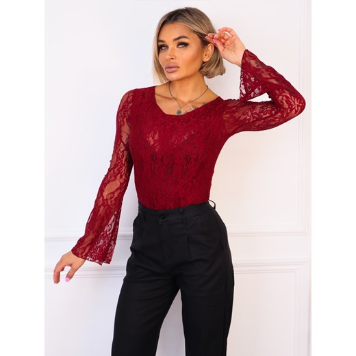 KORONKOWE BODY Z DŁUGIM RĘKAWEM- BORDOWE ze sklepu olika.com.pl w kategorii Bluzki damskie - zdjęcie 187357399