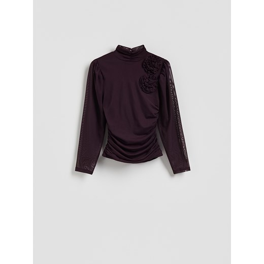 Reserved - Bluzka z kwiatową aplikacją - ciemnofioletowy ze sklepu Reserved w kategorii Bluzki damskie - zdjęcie 187357957