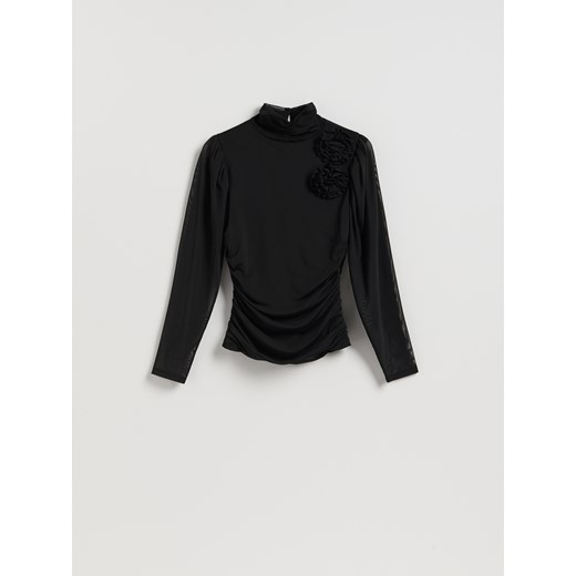 Reserved - Bluzka z kwiatową aplikacją - czarny ze sklepu Reserved w kategorii Bluzki damskie - zdjęcie 187357959