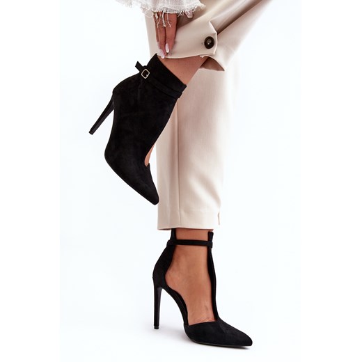Botki Damskie Zamszowe Na Szpilce Czarne S1731 ze sklepu ZAZOO w kategorii Botki - zdjęcie 187358169
