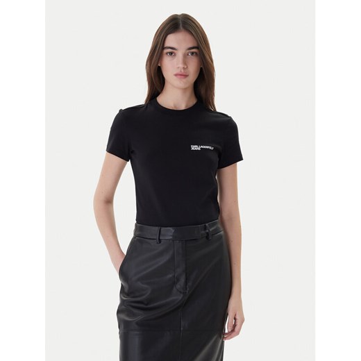 Karl Lagerfeld Jeans T-Shirt A1W17004 Czarny Slim Fit ze sklepu MODIVO w kategorii Bluzki damskie - zdjęcie 187359348