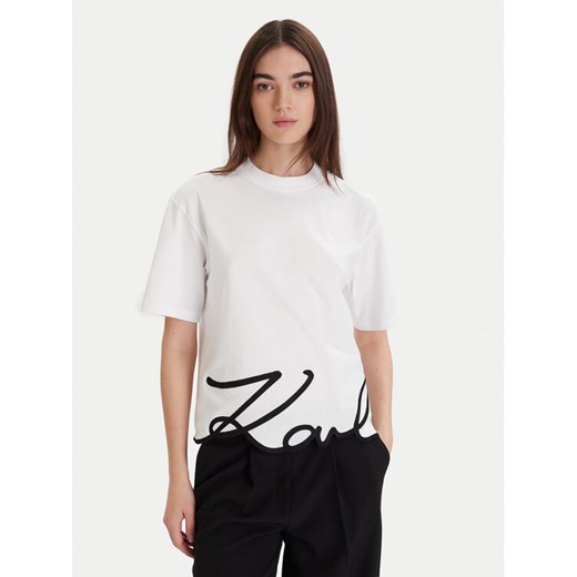 KARL LAGERFELD T-Shirt A1W17013 Biały Regular Fit ze sklepu MODIVO w kategorii Bluzki damskie - zdjęcie 187359556