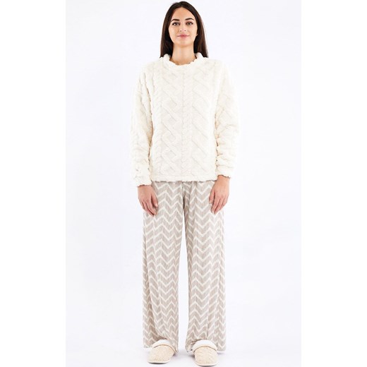 Ciepła piżama damska z pluszową bluzą kremową SOFIE, Kolor kremowo-beżowy, Rozmiar L, Sorbetto ze sklepu Intymna w kategorii Piżamy damskie - zdjęcie 187361298