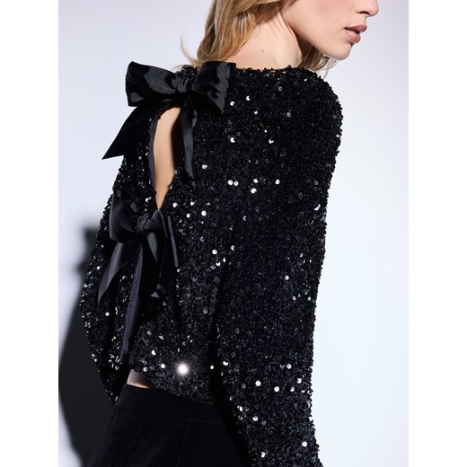 Mohito - Cekinowa czarna bluzka z kokardkami - czarny ze sklepu Mohito w kategorii Bluzki damskie - zdjęcie 187363266