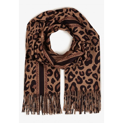 Brązowy Wiskozowy Szalik Ozdobiony Frędzlami Siathara ze sklepu born2be.pl w kategorii Szaliki i chusty damskie - zdjęcie 187363366