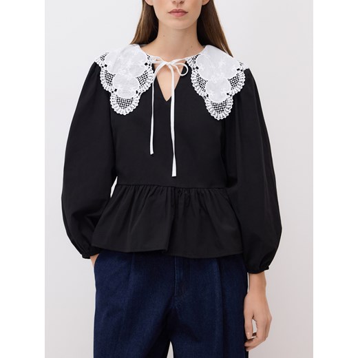 Reserved - Bluzka z koronkowym kołnierzem - czarny ze sklepu Reserved w kategorii Bluzki damskie - zdjęcie 187363609
