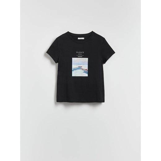 Reserved - Bawełniany t-shirt z nadrukiem - czarny ze sklepu Reserved w kategorii Bluzki damskie - zdjęcie 187363629