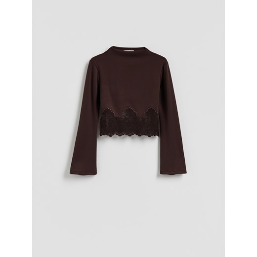 Reserved - Bluzka z koronką - ciemnobrązowy ze sklepu Reserved w kategorii Bluzki damskie - zdjęcie 187363689
