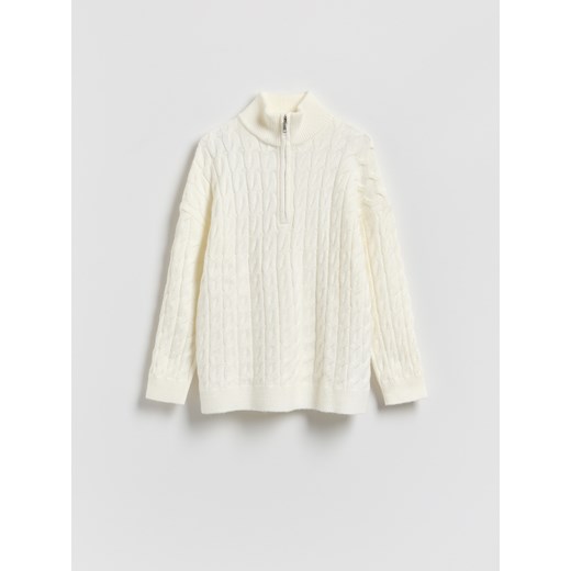 Reserved - Sweter z zapięciem na zamek - kremowy ze sklepu Reserved w kategorii Swetry damskie - zdjęcie 187363707