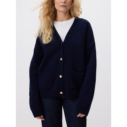 Reserved - Wełniany kardigan - granatowy ze sklepu Reserved w kategorii Swetry damskie - zdjęcie 187363817