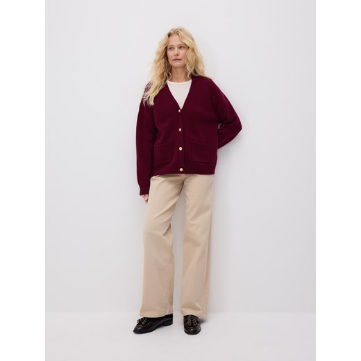 Reserved - Wełniany kardigan - bordowy ze sklepu Reserved w kategorii Swetry damskie - zdjęcie 187363828