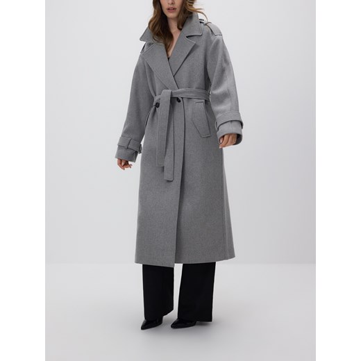 Reserved - Dwurzędowy płaszcz z dodatkiem wełny - szary ze sklepu Reserved w kategorii Płaszcze damskie - zdjęcie 187363948