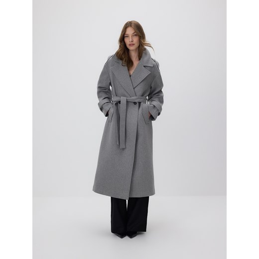Reserved - Dwurzędowy płaszcz z dodatkiem wełny - szary Reserved XXL Reserved