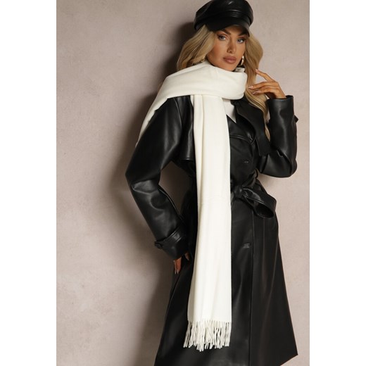 Biały Szalik z Wiskozą Bawełną i Frędzlami Siathlin ze sklepu renee.pl w kategorii Szaliki i chusty damskie - zdjęcie 187364095