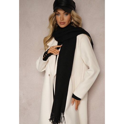 Czarny Szalik z Wiskozą Bawełną i Frędzlami Siathlin ze sklepu renee.pl w kategorii Szaliki i chusty damskie - zdjęcie 187364099