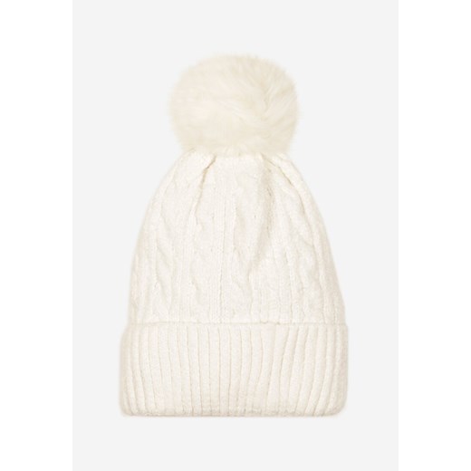 Beżowa Czapka w Ozdobny Warkoczowy Splot z Pomponem Emmilae ze sklepu renee.pl w kategorii Czapki zimowe damskie - zdjęcie 187364107