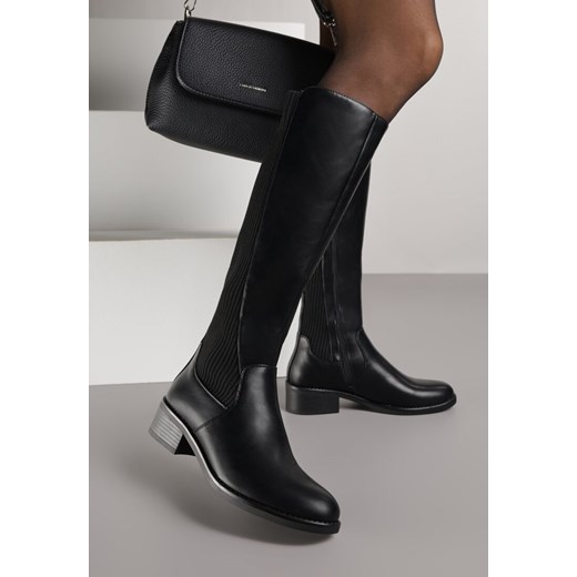 Czarne Casualowe Kozaki Typu Muszkieterki na Płaskiej Podeszwie Belissae Renee 40 renee.pl