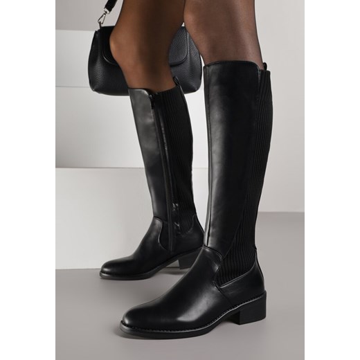 Czarne Casualowe Kozaki Typu Muszkieterki na Płaskiej Podeszwie Belissae Renee 36 renee.pl