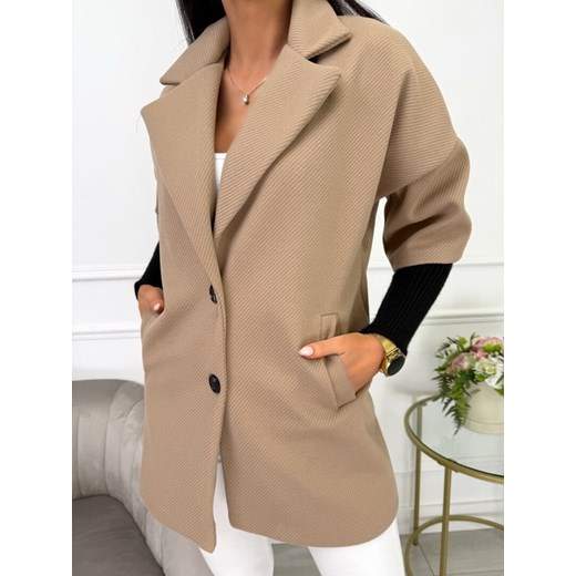 Beżowy Płaszcz ze Ściągaczem ze sklepu ModnaKiecka.pl w kategorii Płaszcze damskie - zdjęcie 187365728