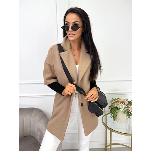 Beżowy Płaszcz ze Ściągaczem Modnakiecka.pl 36 ModnaKiecka.pl