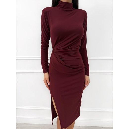Burgundowa Sukienka z Marszczeniem ze sklepu ModnaKiecka.pl w kategorii Sukienki - zdjęcie 187365747