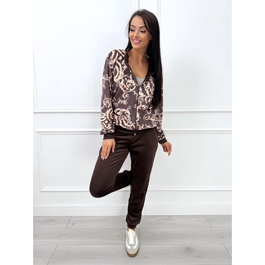 Czekoladowy Welurowy Komplet ze Wzorem Modnakiecka.pl S/M ModnaKiecka.pl